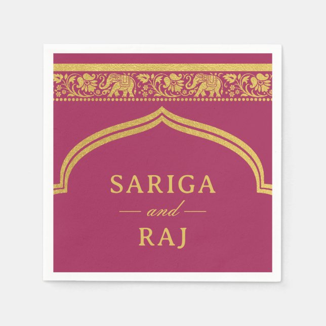 Guld Elephant & Lotus Flower Mundap Arch Bröllop Pappersservett (Framsidan)