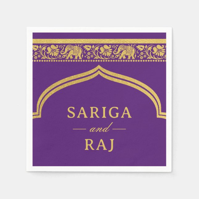 Guld Elephant & Lotus Flower Mundap Arch Bröllop Pappersservett (Framsidan)