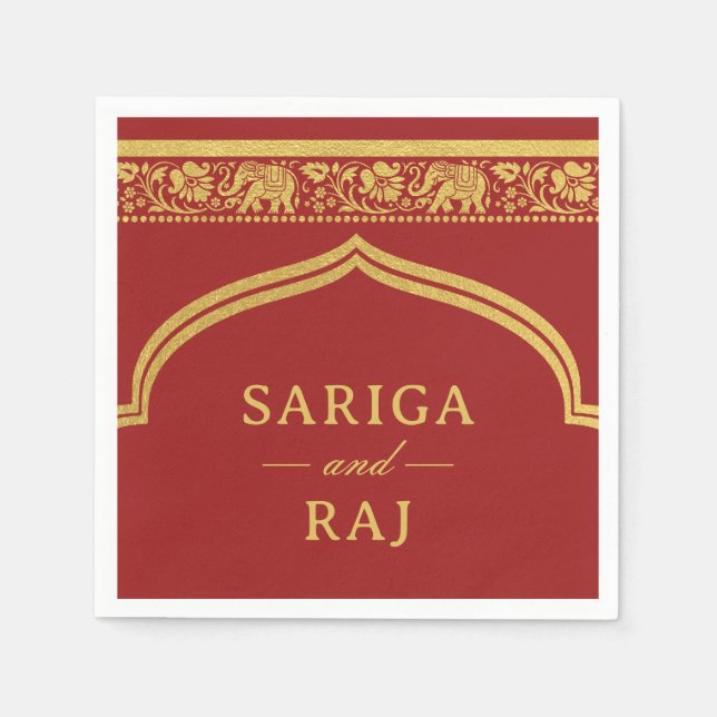 Guld Elephant & Lotus Flower Mundap Arch Bröllop Pappersservett (Framsidan)