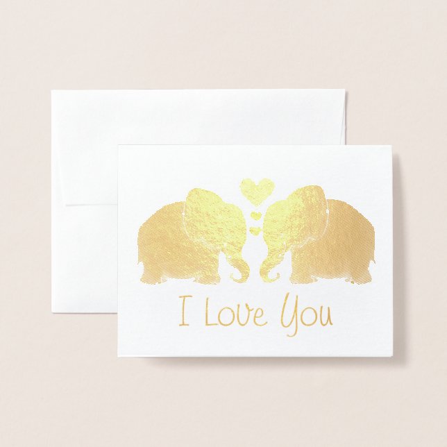 Guld Elephant Pair med örter i Kärlek du Folierat Kort (Framsida med kuvert)