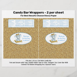 Guld Elephant Prince Baby Shower Candy Pub Wrapper Reklamblad