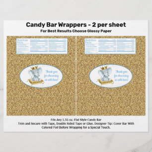 Guld Elephant Prince Baby Shower Candy Pub Wrapper Reklamblad