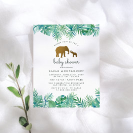 Guld Elephant & Tropical Löv Jungle Baby Shower Inbjudan Vykort