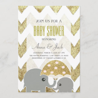 Guld Elephant Umbrella Baby Shower Party Inbjudan