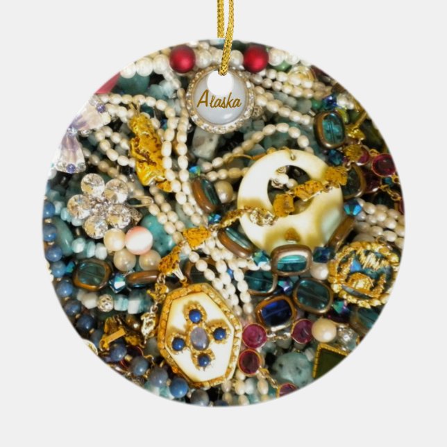 Guld & elfenben julgransprydnad keramik (Framsidan)