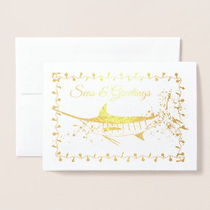 Guld eller Silver Foil Marlin Seas & Hälsning Helg Folierat Kort