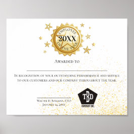 Guld emblem-anställd för årscertifikatet poster