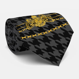 Guld Emblem chain Trim Black Grått Houndstooth Slips