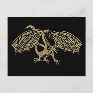 Guld Embossed Dragon Fantasy Vykort