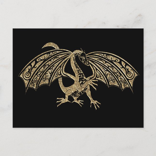 Guld Embossed Dragon Fantasy Vykort (Framsida)