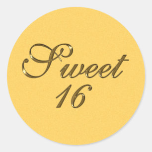 Guld Embossed look Sweet 16 EnKuvert Seals Fav Mär Runt Klistermärke