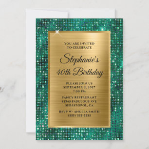 Guld Emerald Diamond Studed Foil 40 Birthday Inbjudningar