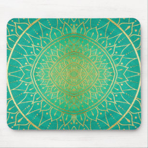 Guld Emerald Grönt Hand plockade Mandala Musmatta