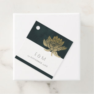 GULD EMERALD GRÖNT LOTUS BLOMMIGT MONOGRAM BRÖLLOP GÅVOR ETIKETTER