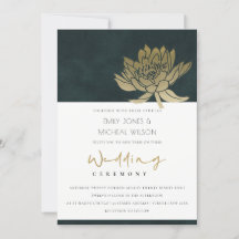 GULD EMERALD GRÖNT LOTUS BLOMMIGT WEDDING INVITE