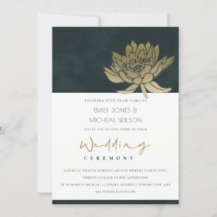 GULD EMERALD GRÖNT LOTUS BLOMMIGT WEDDING INVITE TACK KORT