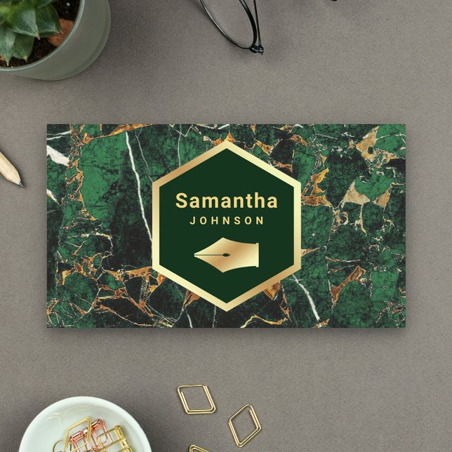 Guld Emerald Grönt Marble Pen Nib Professionell Visitkort (Skapare uppladdad)