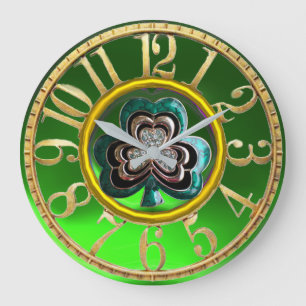 Guld Emerald Grönt Shamrock Jewel St patrick's day Stor Klocka