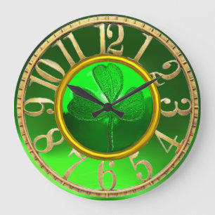 Guld Emerald Grönt Shamrock St patrick's day Stor Klocka