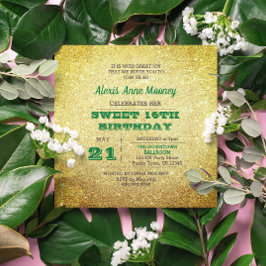 Guld & Emerald Grönt Sparkly Sweet 16 Inbjudningar