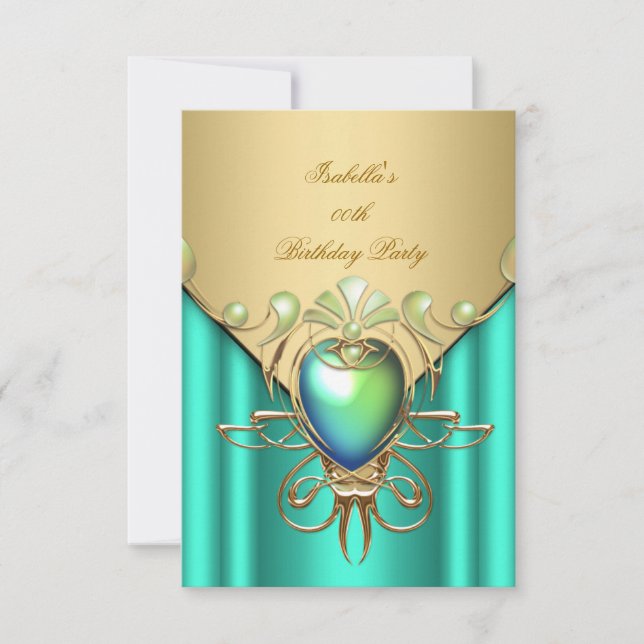 Guld Emerald Jade Grönt Elegant födelsedagsfest Inbjudningar (Framsida)