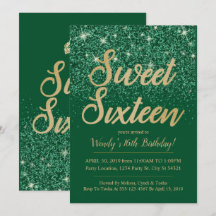 Guld Emerald Sweet 16 födelsedagsinbjudningar Inbjudningar