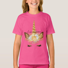 Guld Enhörning Blommig T Shirt