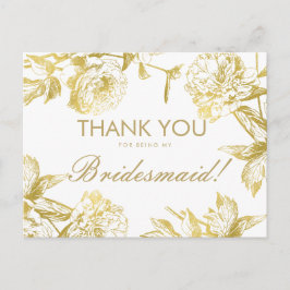 Guld Enkel Blommigt Bridesmaid Tack Vykort