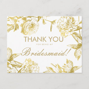 Guld Enkel Blommigt Bridesmaid Tack Vykort