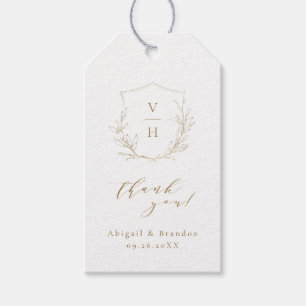 Guld enkel botanisk vapen monogram bröllop presentetikett