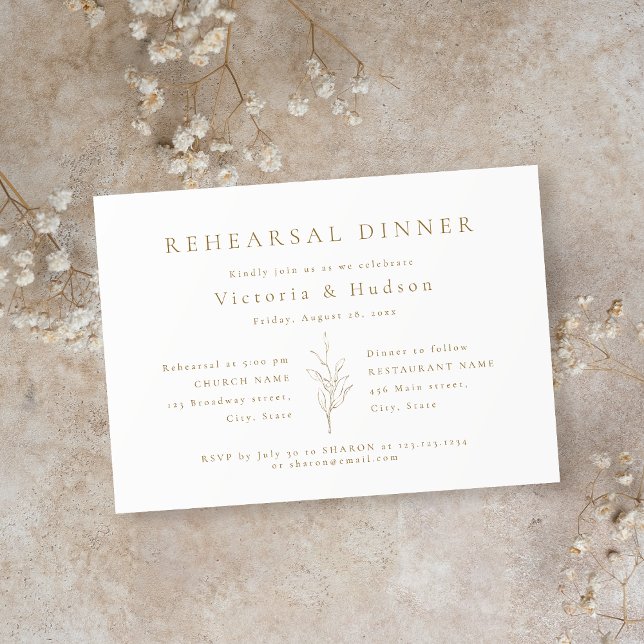 Guld, enkel botaniskt löv, repetitionsmiddag inbjudningar (Gold simple botanical leaves rehearsal dinner invitation)