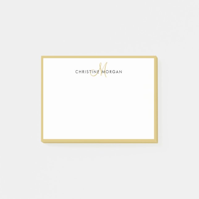 Guld, enkel chic, minimalistisk monogram namn post-it block (Framsida)