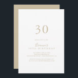 Guld enkel minimalistisk 30års födelsedag Party Inbjudningar<br><div class="desc">Denna enkla minimalistiska inbjudan från 30års födelsedag-partiet i guld är perfekt för en modern födelsedagsfest. Den enkla utformningen och utformningen av eleganten har skripttypografin klassisk och finare i guld.</div>