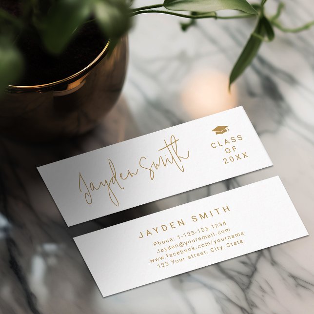 Guld Enkel Modernt Skript Examensbevis Namnkort (Gold Simple Modern Script Graduate Name Card)