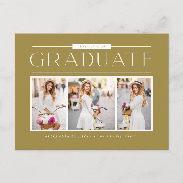 Guld Enkel Typografi Foto Collage Examen Vykort (Framsida)