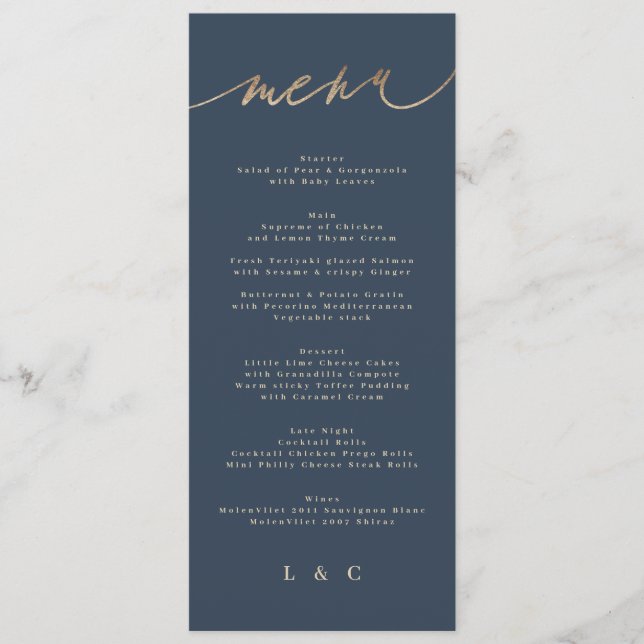 Guld, enkelt, klassiskt Bröllop Meny (Framsida)