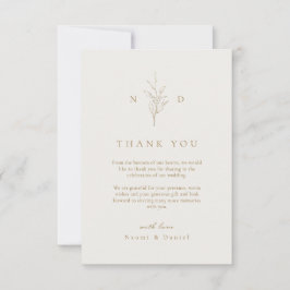 Guld enkla botaniska bladmonogram bröllop än tack kort