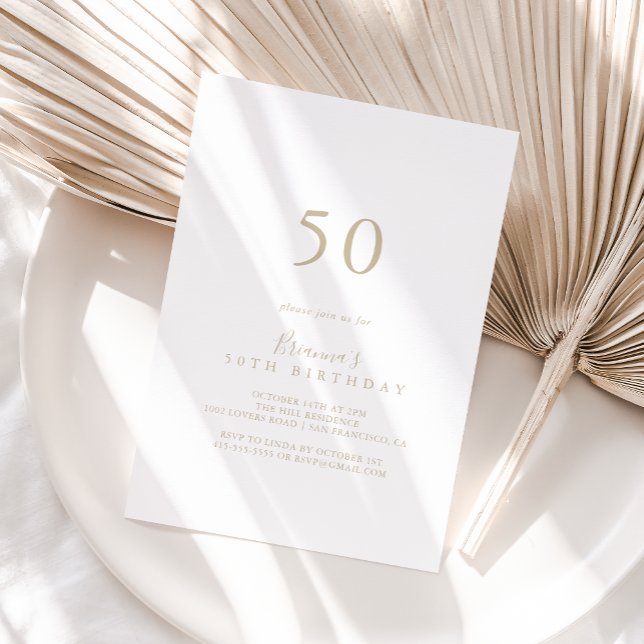 Guld enkla, minimalistisk 50:e Födelsedagsfesten Inbjudningar (Skapare uppladdad)