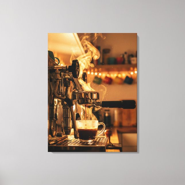 Guld espresso-ritual – Varm kaffekonst Canvastryck (Framsida)