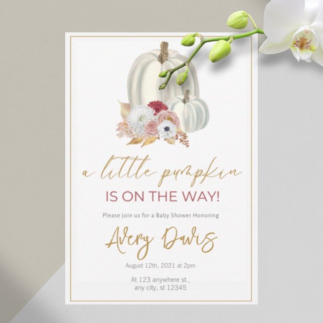 Guld estetisk blomsterpumpa baby shower inbjudningar (Skapare uppladdad)