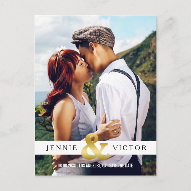 Guld Et-tecken Foto Spara Datum Meddelande Vykort (Framsida)