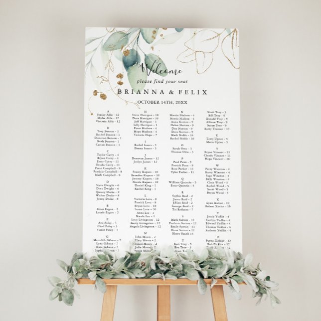 Guld Eucalyptus Alfabetiskt sittningsschema Poster (Skapare uppladdad)