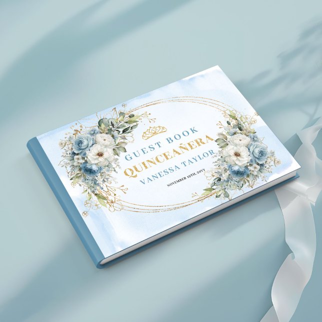 Guld Eucalyptus Boho Gästbok Pastellblå Quince (Gold Eucalyptus Boho Guest Book Pastel Blue Quince)