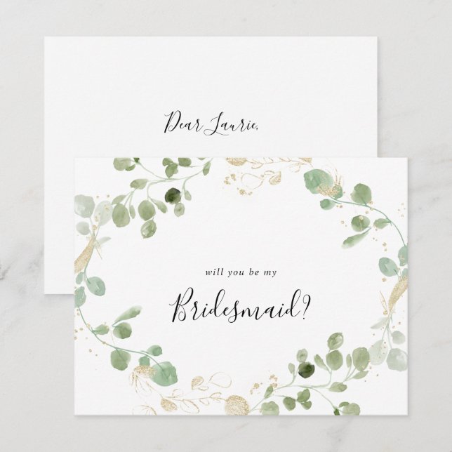 Guld Eucalyptus Bridesmaid Frieri anteckningskort (Fram/baksida)
