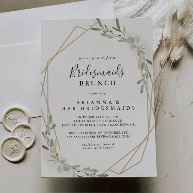 Guld Eucalyptus Bridesmaids Brunch Shower Inbjudningar (Skapare uppladdad)