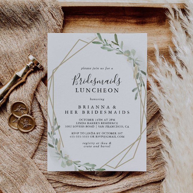 Guld Eucalyptus Bridesmaids Luncheon Shower Inbjudningar (Skapare uppladdad)