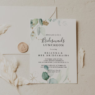 Guld Eucalyptus Bridesmaids Luncheon Shower Inbjudningar