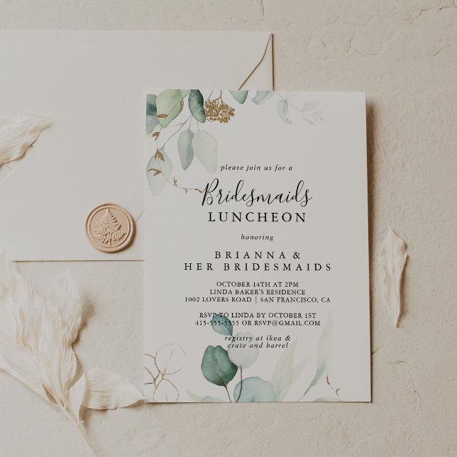 Guld Eucalyptus Bridesmaids Luncheon Shower Inbjudningar (Skapare uppladdad)