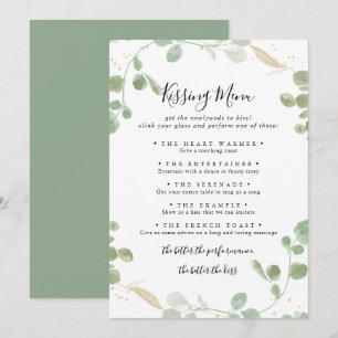 Guld Eucalyptus Bröllop Kissing Menu-spelkort