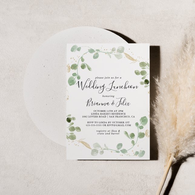 Guld Eucalyptus Bröllop Luncheon Möhippa Inbjudningar (Skapare uppladdad)